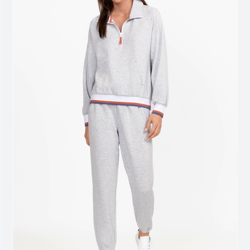 Johnny Was Calme Tipped Forward Seam Jogger SET Quarter Zip Sweatshirt Grey XXL